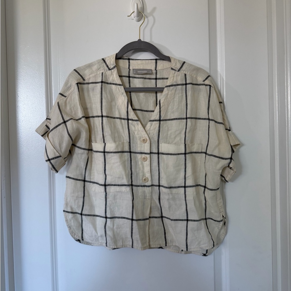 Everlane Cream and Black Checkered Top